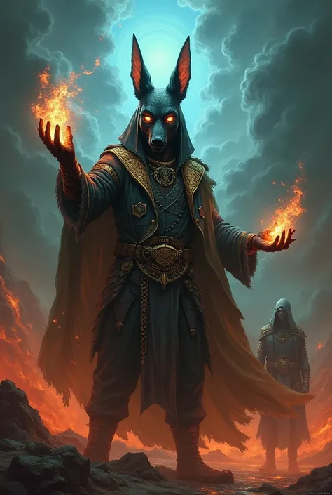 Umec who looks like Anibis with a jacket spells Anubis Oscio Inferno and a guy in a hooded jacket with Charon Darklanders Inferno written on the back of the back looking at the back with acid to the left and dexterous water 