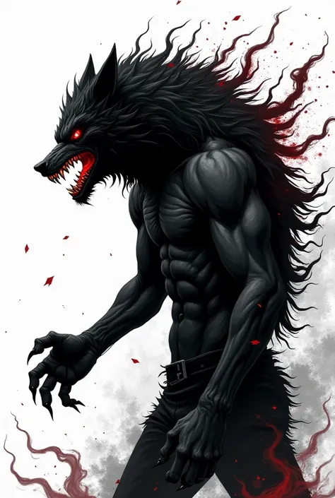 Anime scretch very angry and hellish Werewolf, black metal style, Akira Toriyama style, white background, 64k, ultra defined, full hd