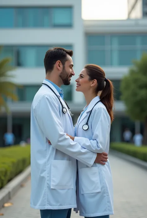 2 doctors that love together, and they are outside a hospital