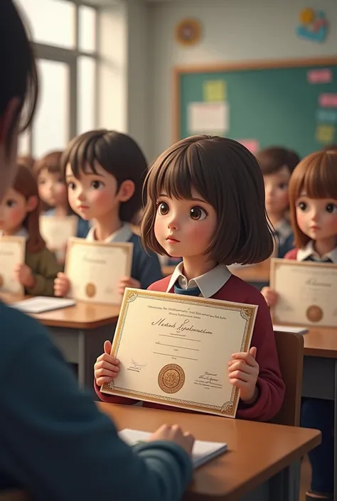 The certificate in the hands of the students as they sat waiting for the teachers in the classroom to establish a conversation