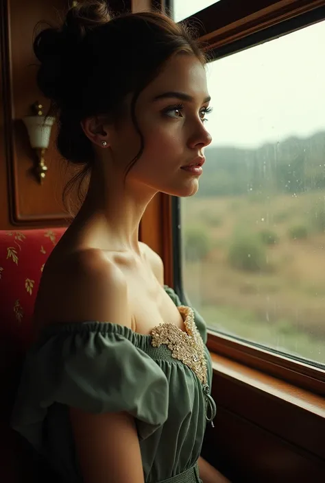 A woman looking through a train 