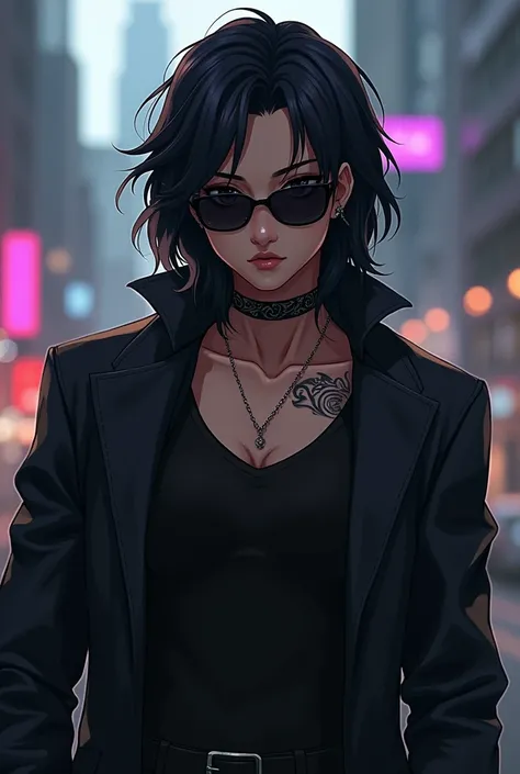 Anime style Black character with dark glasses

