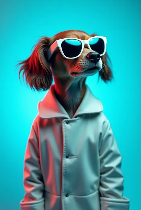 The best cell phone wallpaper, Award-Winning Wallpaper, portrait photography, In the front view is a portrait of a cute dog wearing mid-1960s space age fashion, Side view photo, Shot with Canon EOS R5, Set a strong contrast that accentuates the subject, Fl...