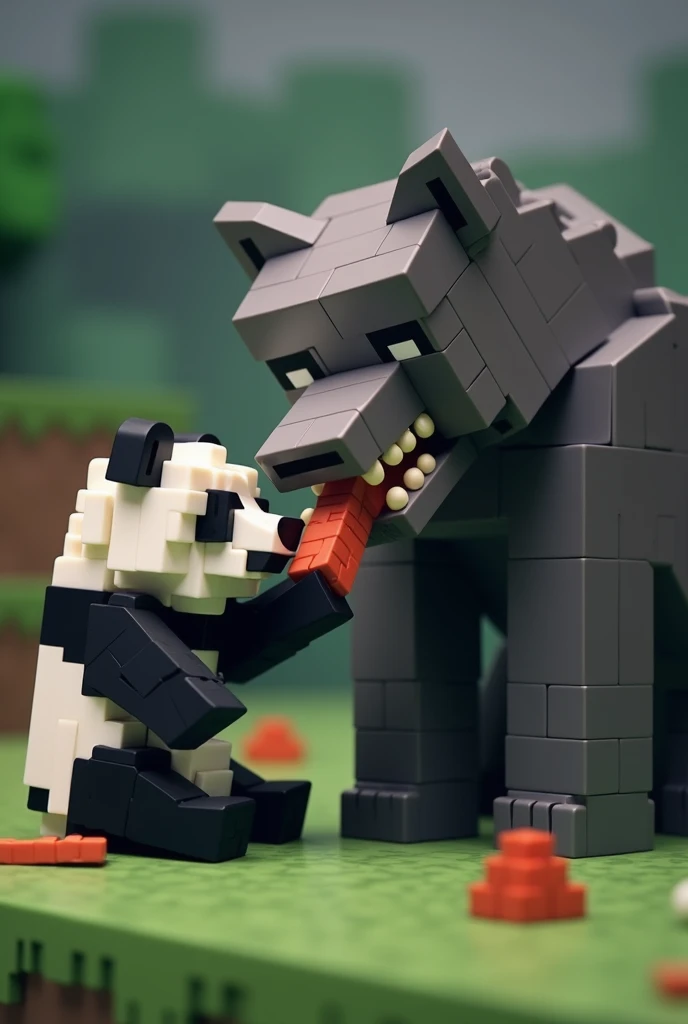 Panda bear fueling Big Bad Wolf, minecraft style