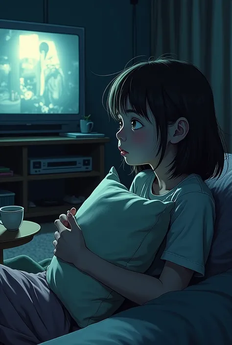 A girl  watching horror movie sketch 

