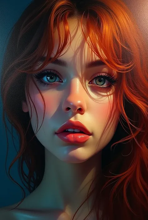 A detailed expressionist portrait of a woman., beautiful detailed eyes, beautiful detailed lips, extremely detailed eyes and face, long eyelashes, messy colorful hair, dramatic lighting, intense colours, thick textured brush strokes, moody atmosphere, vibr...