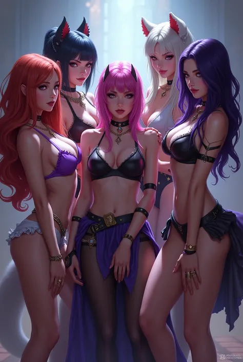 League of legends sexy girls : ahri sexy gothic style, akali sexy street style zoe sexy maid style,everlynn sexy purple bikini,miss fortune sexy marine style.All of them surring ksante wearing tennis clothes 