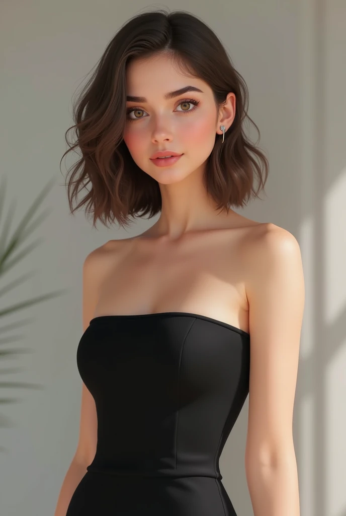 Apparent Age: 25 years.
hair: Lighted brunette ,  with subtle locks and light waves .  The length is shoulder length .
eyes: light brown,  with a soft and expressive look .
First: clara,  with a healthy and well-groomed appearance .
Body: Thin and slender ...