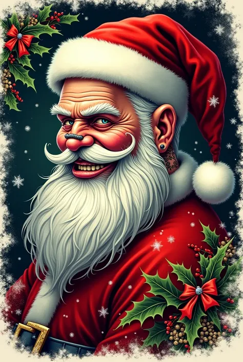 Christmas themed design for a tattoo shop flyer.
Santa claus with piercings. 