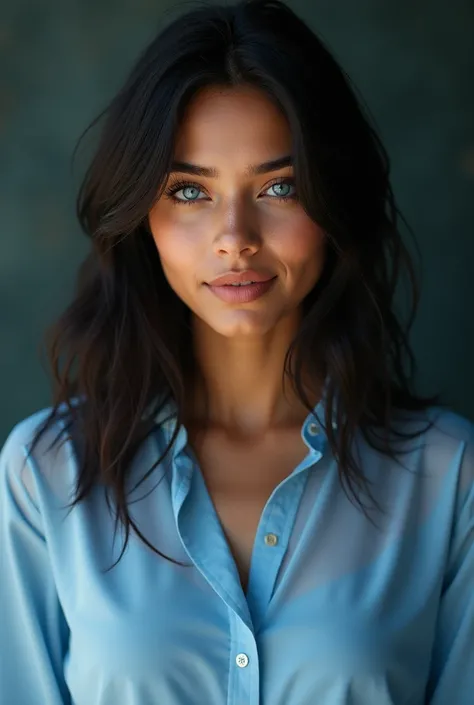 Indian, beautiful, modern young woman, 24 years old, blue eyes,  sky blue blouse shirt, full body, perfect body, natural lighting, deep background, realistic image, ultrarealistic, highly detailed, ultra high quality, 