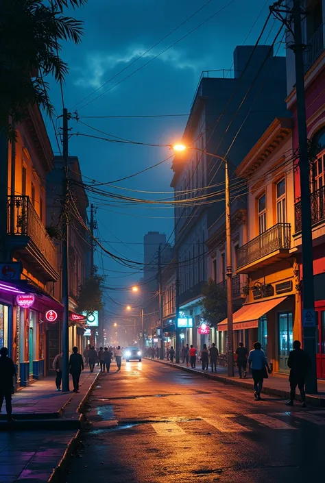 create a night image ,  of a street in a Brazilian city ,  highlighted on a light pole in the center of the image. 