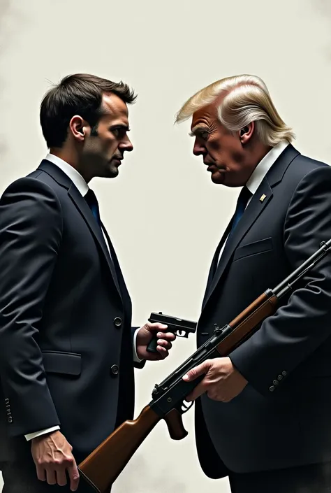 Macron and Donald Trump with guns