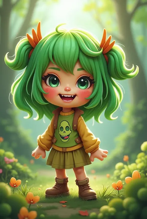 Fille entiere, mascotte, green hair 