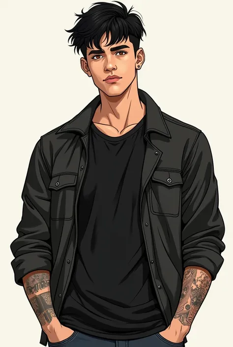 Gabriel is of average height, around 510", with a muscular yet agile build. His short black hair is always neat, and his sharp, almond-shaped eyes are a deep brown. His facial features are symmetrical, with a slightly angular jawline. He has a few tattoos ...