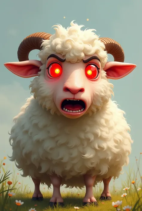 Un mouton énervé avec les yeux rouges dans un style cartoon