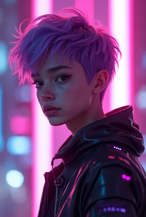 Cyberdemx boy  with purple and pink background