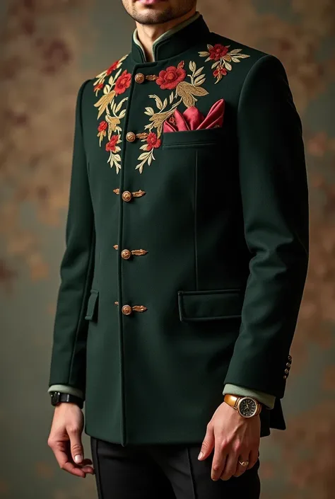 man,  Zhongshan Cashmere Jacket :  A high quality cashmere jacket , with mandarin collar ,  buttons jade and hand-embroidered details on the cuffs and chest .

 Embroidered Silk Shirt :  A soft silk shirt with intricate embroidery on the collar and cuffs ,...