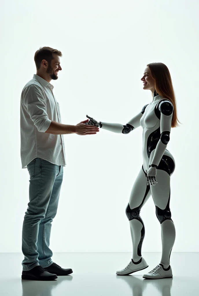 Humans shaking hands with robots