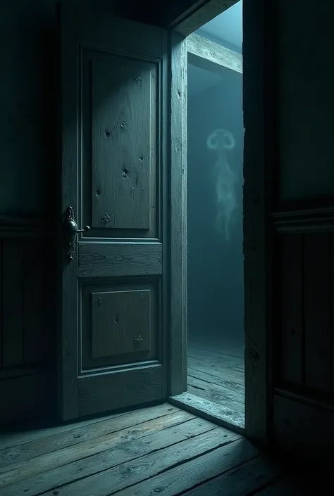 "A large, old wooden door creaking open by itself, with faint, ghostly screams coming from inside. The room beyond is dark and unsettling, with a mysterious, chilling aura."
In ai animated 