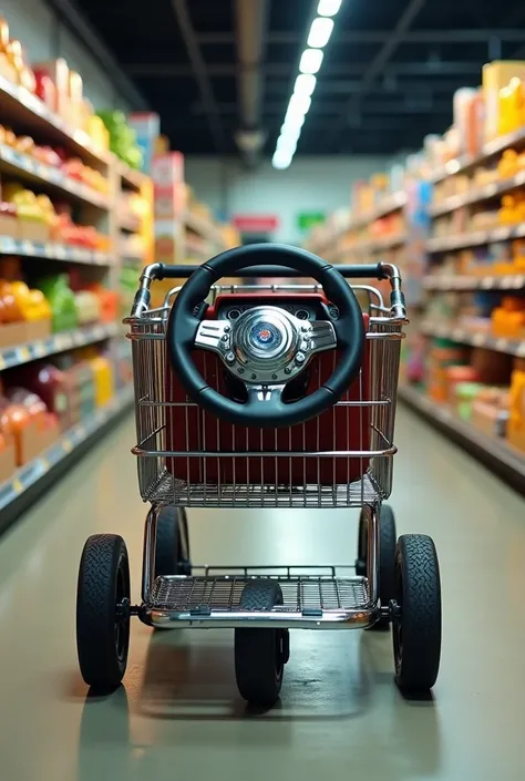 shopping cart with built-in car steering wheel 