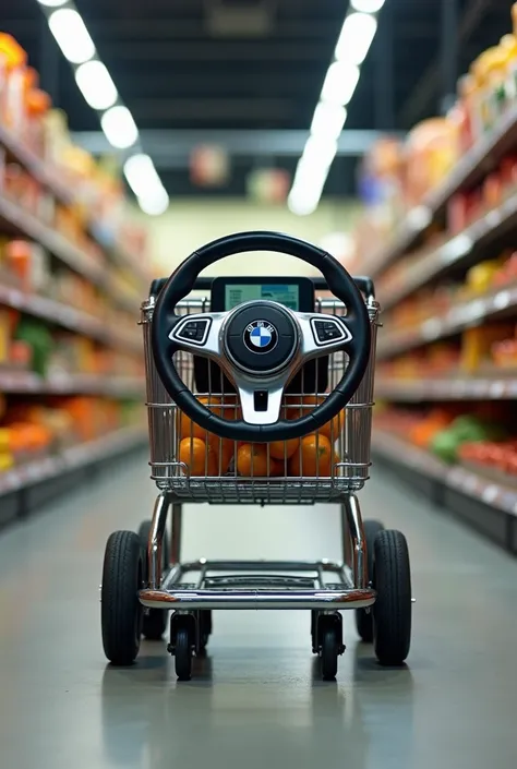 shopping cart with built-in car steering wheel 