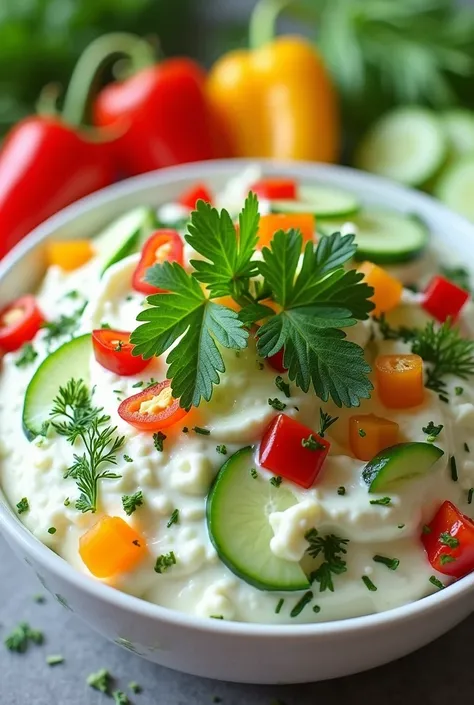  Curd paste with herbs and vegetables
Ingredients: 100 g cottage cheese , dill, parsley,  sliced cucumber and bell pepper .
 Mix cottage cheese with herbs ,  add sliced vegetables for a crunch .
