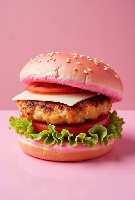  you have a hamburger with pink bread, If you have tomatoes , lettuce, White cheese,  and make sure the hamburger is chicken, Dont add anything else 