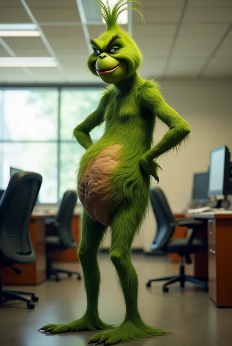 The grinch(male) showing his sexy naked butt in a office 