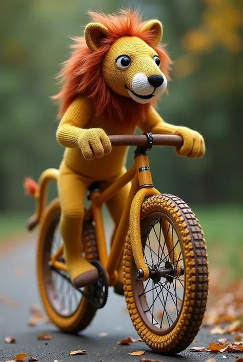  The bike is knitted in the shape of a lion 