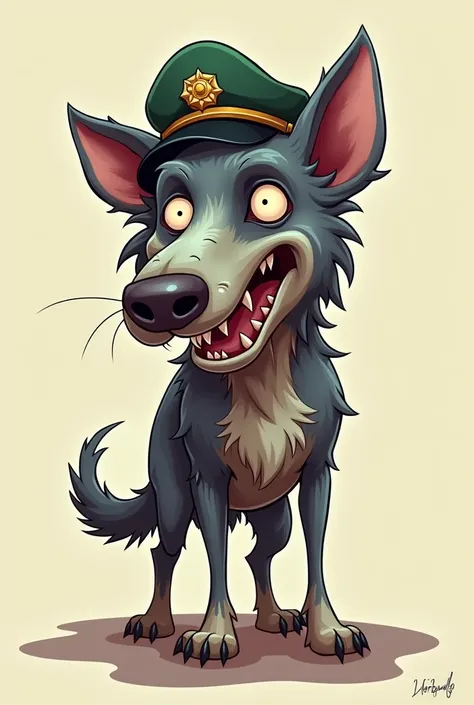 Logo Caricature of a zombie Belgian sheepdog sheepdog with a military beret on his head