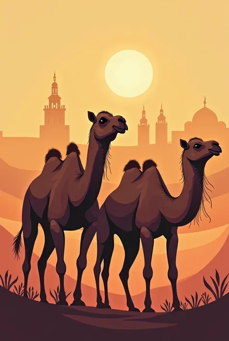 In the form of a logo in the desert with some Marrakech camels_city_life