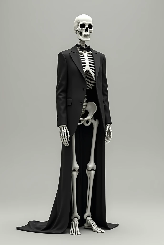 Create a skeleton with an elegant black and white textured suit








