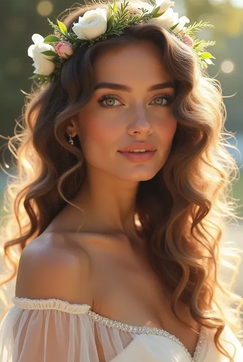 Medium-haired curly-haired bride with smooth white tips