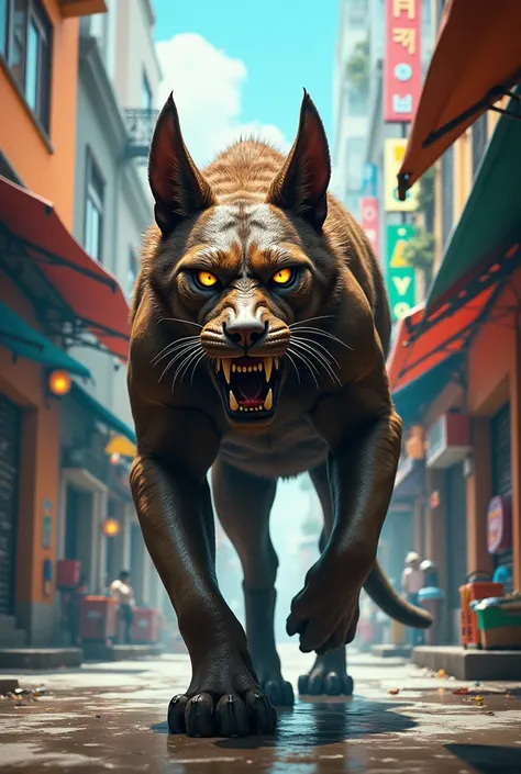 Strong mutant hammerhead cat walking in the city of Rio de Janeiro 