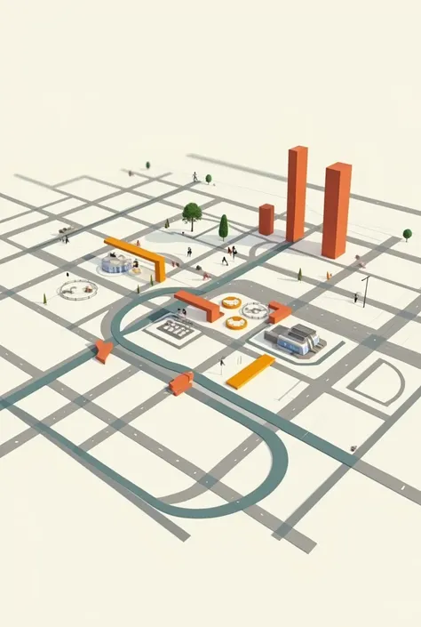  It creates an abstract chorema that represents the operation , Vias ,  organization and important points of the city of Valledupar.  The chorema is created with flat geometric figures and focuses on urban planning. (a 2D image taking into account the view...