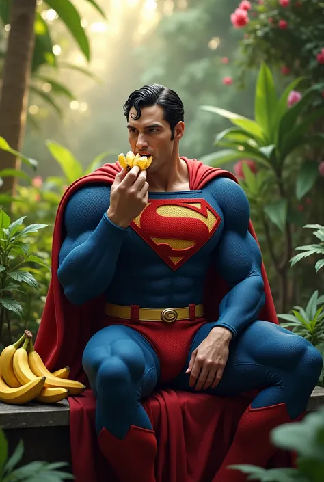 Superman was eating bananas in the garden 