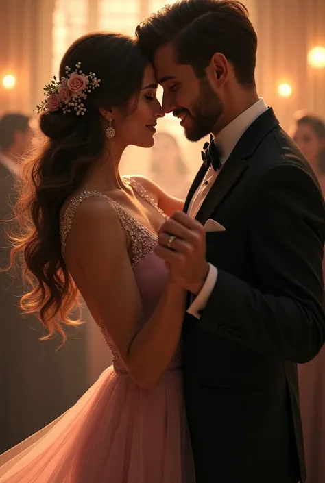 Beautiful couple dancing a slow and sensual dance while looking at each other