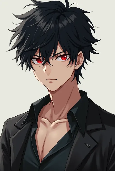 Anime boy  black hair red eyes full body 