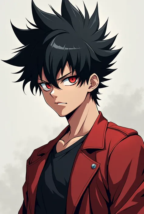 Anime boy  black hair red eyes full body spic hair