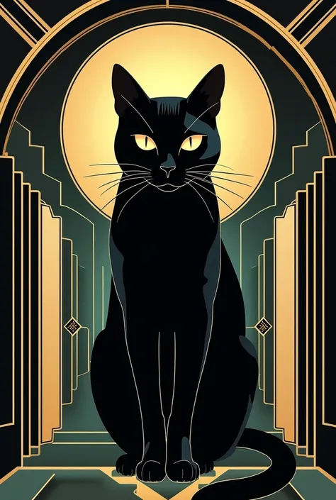 1930’s art deco fraternity rush graphic with a black cat in the middle 