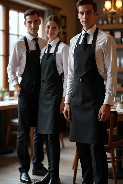 Garzones with short black apron and black pants and tie