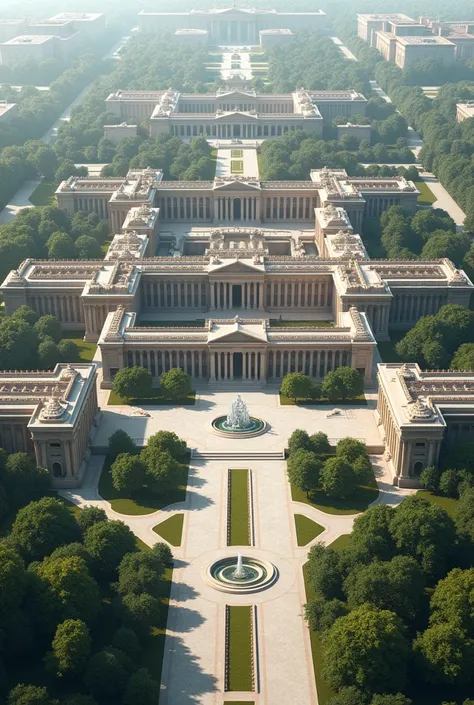 Create an imperial palace for the entire American continent based on Buckingham Palace 
 but not so fanciful but with an imperial plaza and no tower or dome
