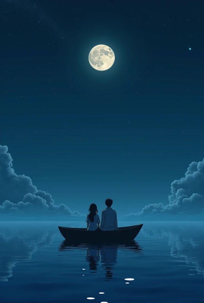 Anime man sit on boat lofi in night midsea with girl 