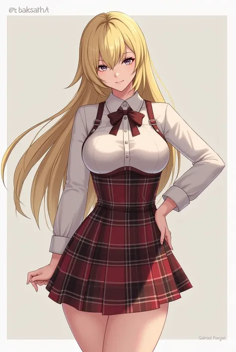 Blonde busty schoolgirl wearing a dress