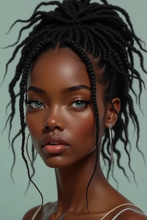 Black girl with light skin and sister locs and light blue eyes and the head shape of Adriana Lima make her human 