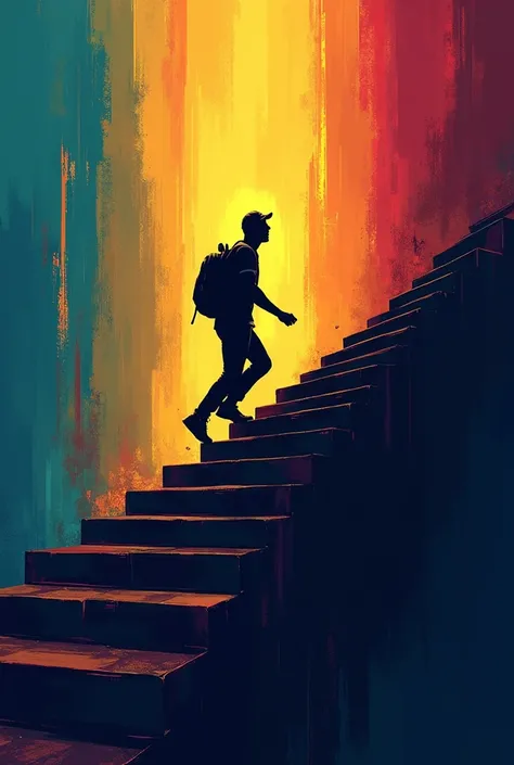  give me an image of a silhouette of a man climbing stairs, , alluding to the fact that you are about to achieve success and achieve your goals ,  use colors that encourage you to buy , or to success 