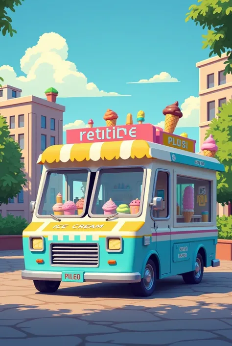  Pixelated ice cream truck, Ice cream on the counter 