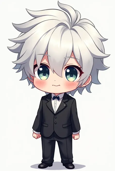 White hair Boy chibi charector in black suit