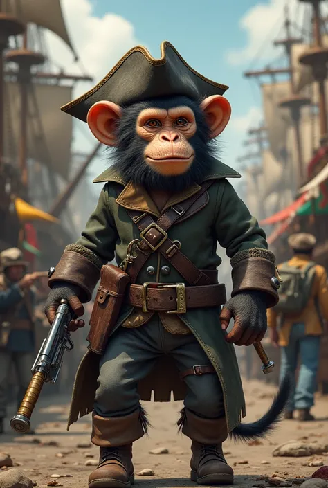 A gunslinger monkey in the pirate era