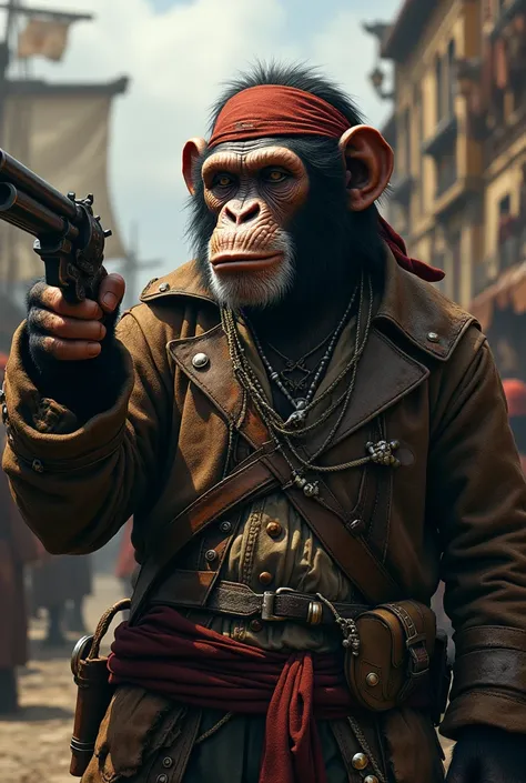 A gunslinger chimpanzee in the pirate era